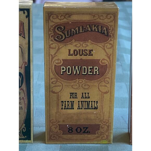 Set of 3 Small Fake Boxes of Old Fashioned Animal Remedies Wood block paper wrap - Picture 5 of 10